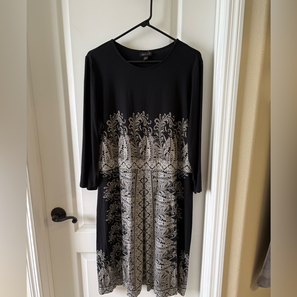🖤 J. Jill Wearever Collection Black Paisley Print Dress (L Tall)